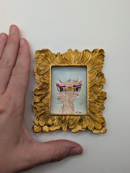 Mini Grumpy Ostrich with Glasses Painting - Original Watercolor Art by Lora Cavallin