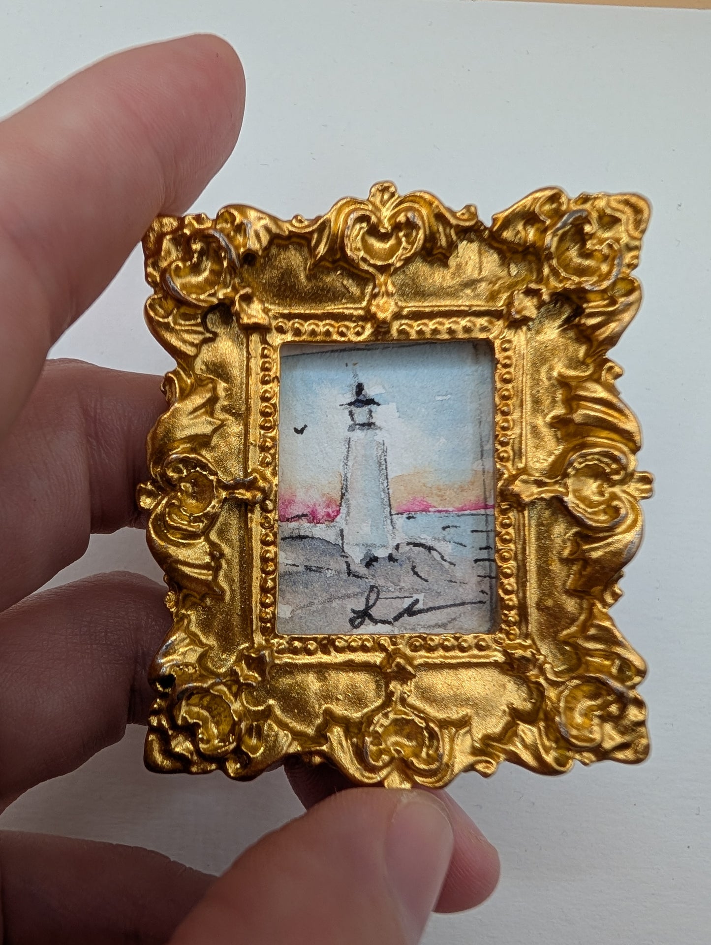 Mini Lighthouse Painting - Original Watercolor Art by Lora Cavallin