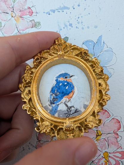 Mini Bluebird Painting - Original Watercolor Art by Lora Cavallin