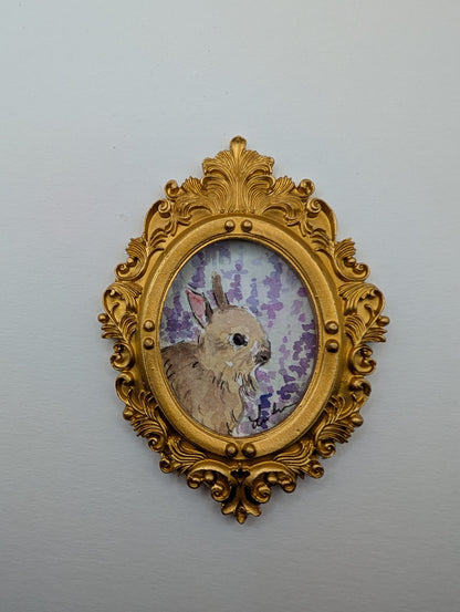 Mini Baby Bunny Painting - Original Watercolor Art by Lora Cavallin