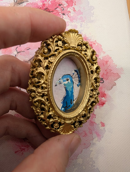 Mini Peacock Painting - Original Watercolor Art by Lora Cavallin
