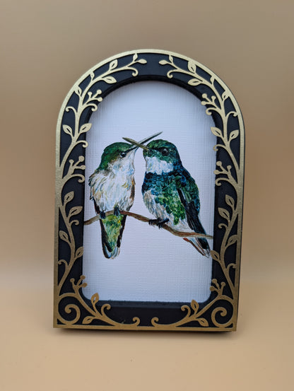 Green Hummingbirds - Arched Framed Print