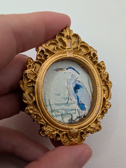 Mini Blue Heron Painting - Original Watercolor Art by Lora Cavallin