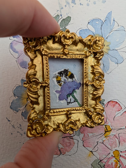 Mini Bee on Flower Painting - Original Watercolor Art by Lora Cavallin