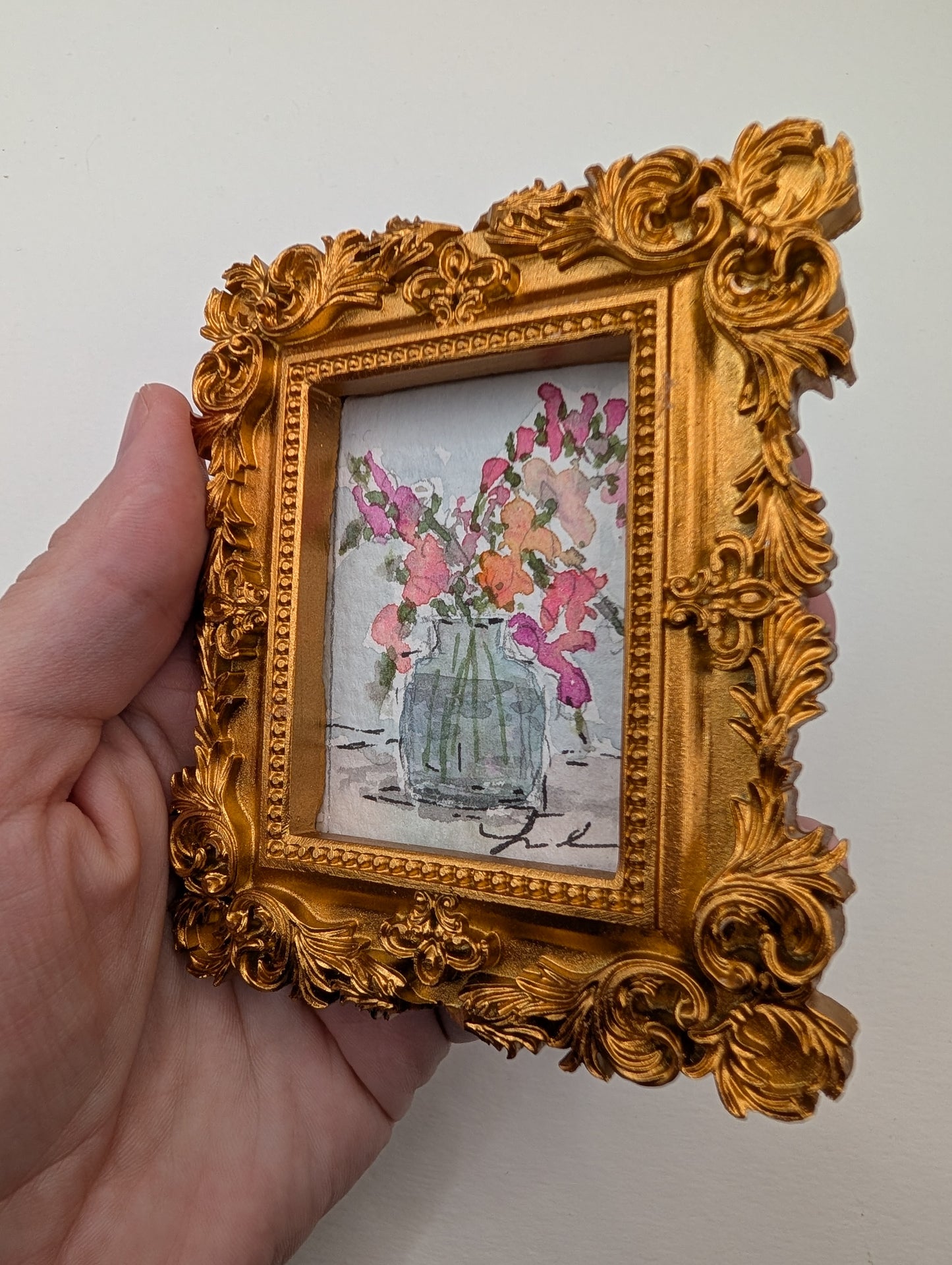 Mini Vase of Flowers Painting - Original Watercolor Art by Lora Cavallin