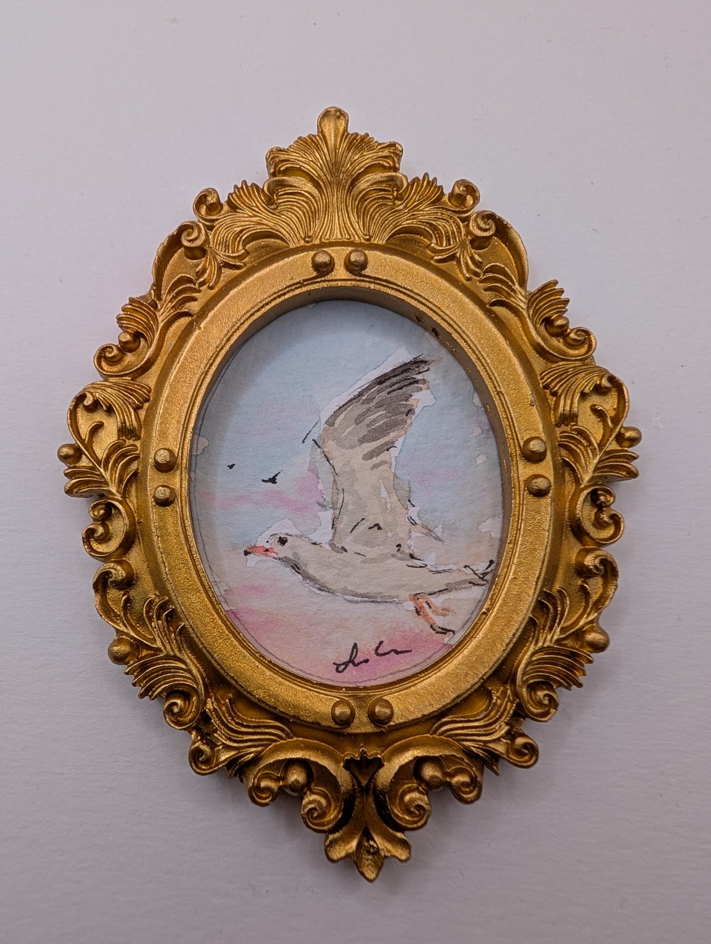 Mini Seagull Painting - Original Watercolor Art by Lora Cavallin