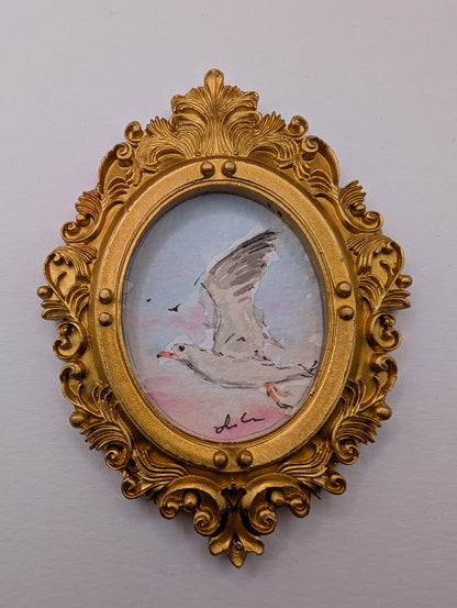 Mini Seagull Painting - Original Watercolor Art by Lora Cavallin