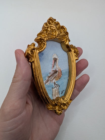 Mini Pelican Painting - Original Watercolor Art by Lora Cavallin