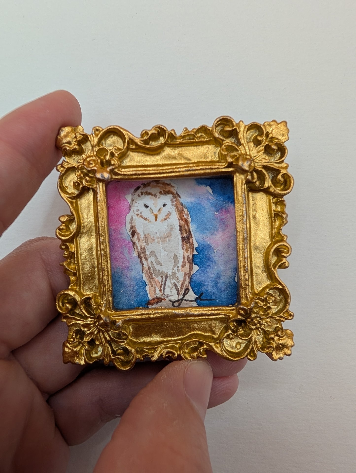 Mini Owl Painting - Original Watercolor Art by Lora Cavallin