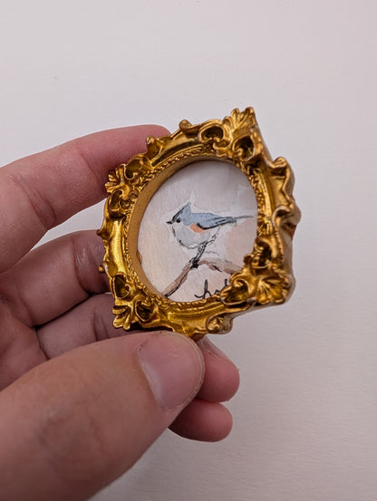 Mini Tufted Titmouse Bird Painting - Original Watercolor Art by Lora Cavallin