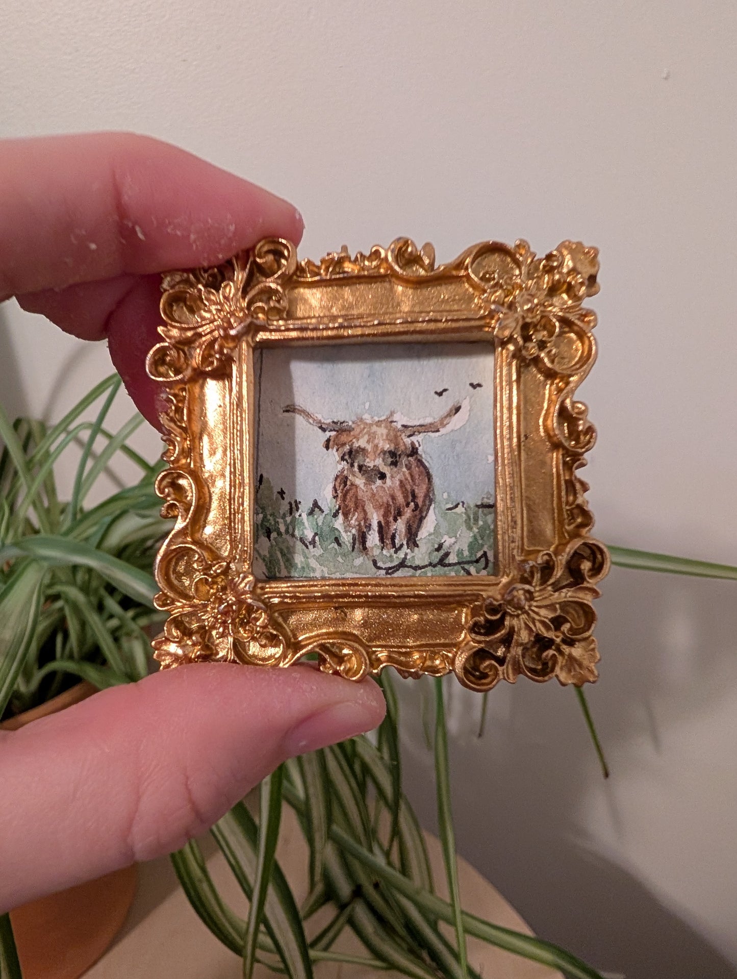 Mini Highland Cow Painting - Original Watercolor Art by Lora Cavallin