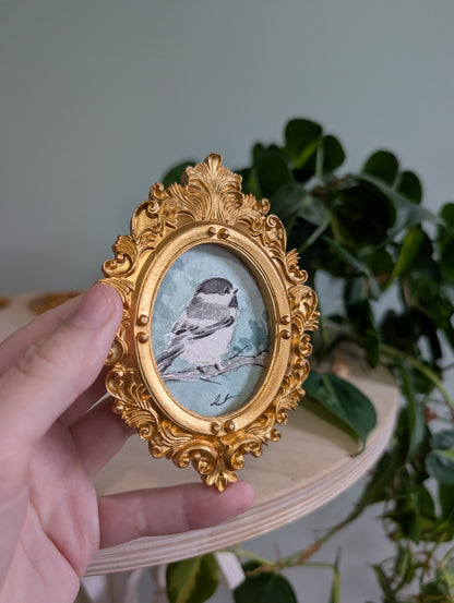 Mini Chickadee Bird Painting - Original Watercolor Art by Lora Cavallin