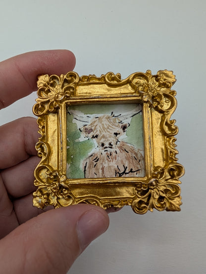 Mini Highland Cow Painting - Original Watercolor Art by Lora Cavallin