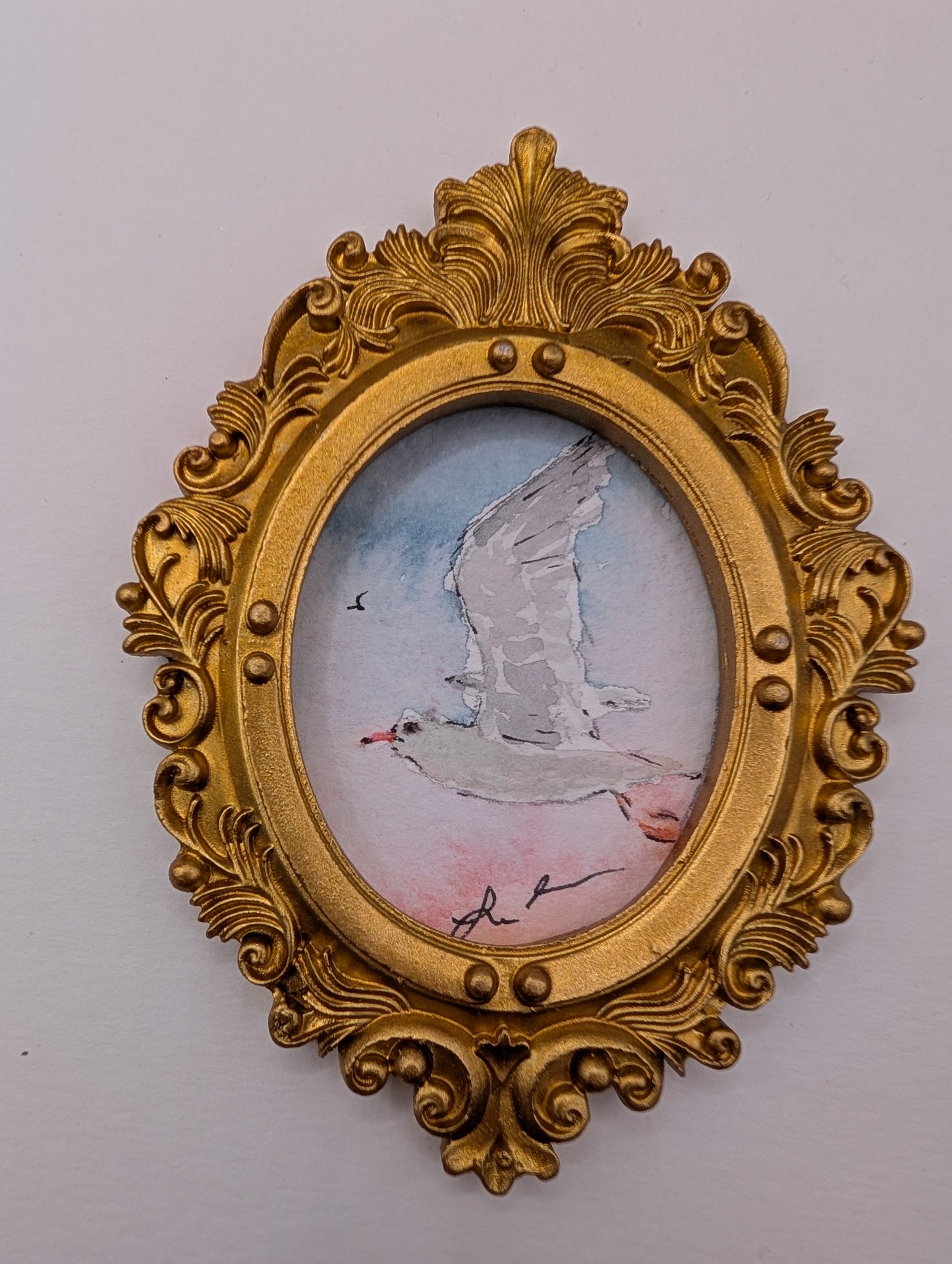 Mini Seagull Painting - Original Watercolor Art by Lora Cavallin