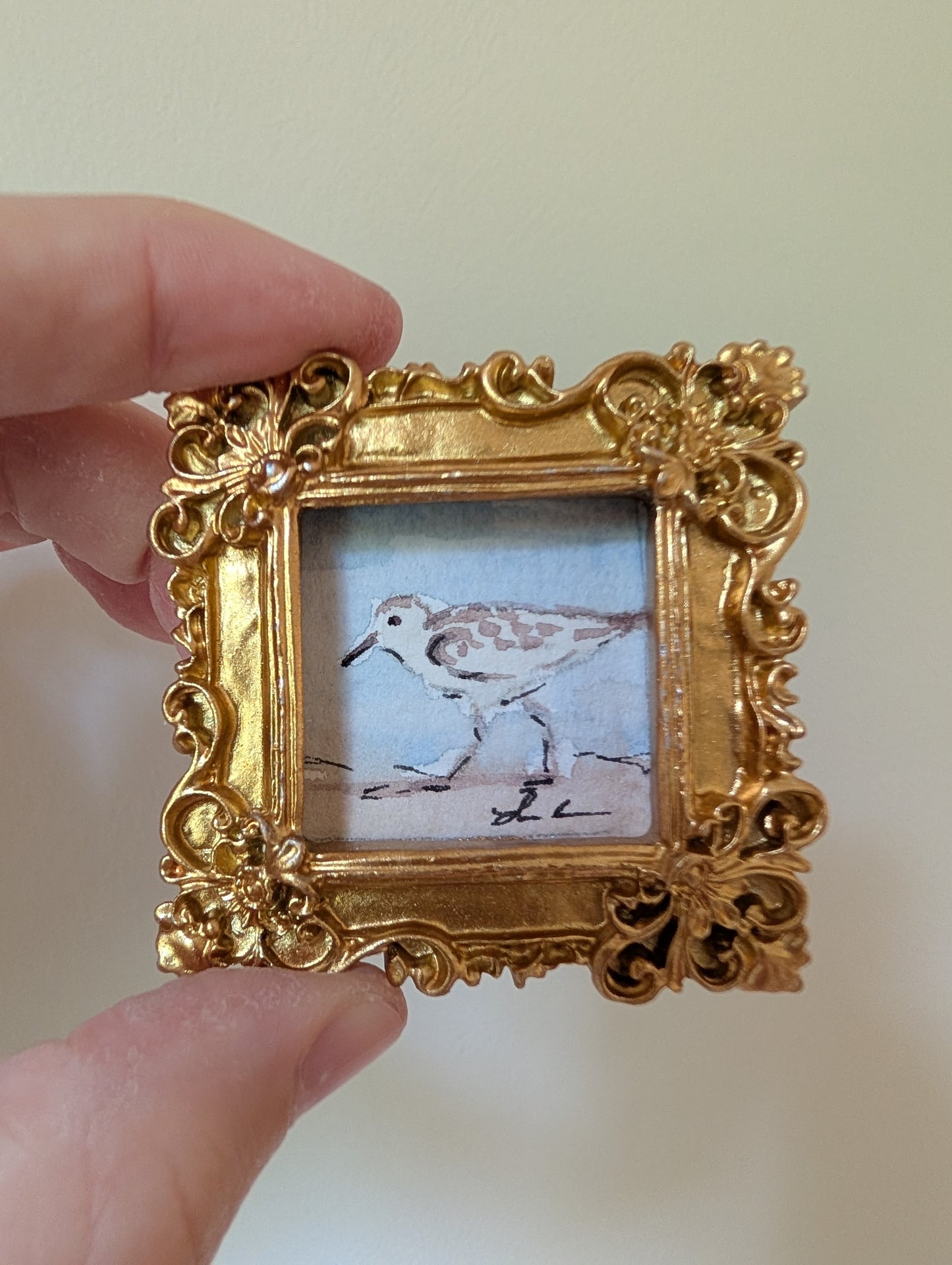 Mini Sandpiper Bird Painting - Original Watercolor Art by Lora Cavallin