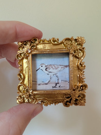 Mini Sandpiper Bird Painting - Original Watercolor Art by Lora Cavallin