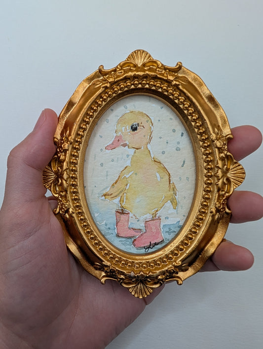 Mini Baby Duck with Boots Painting - Original Watercolor Art by Lora Cavallin