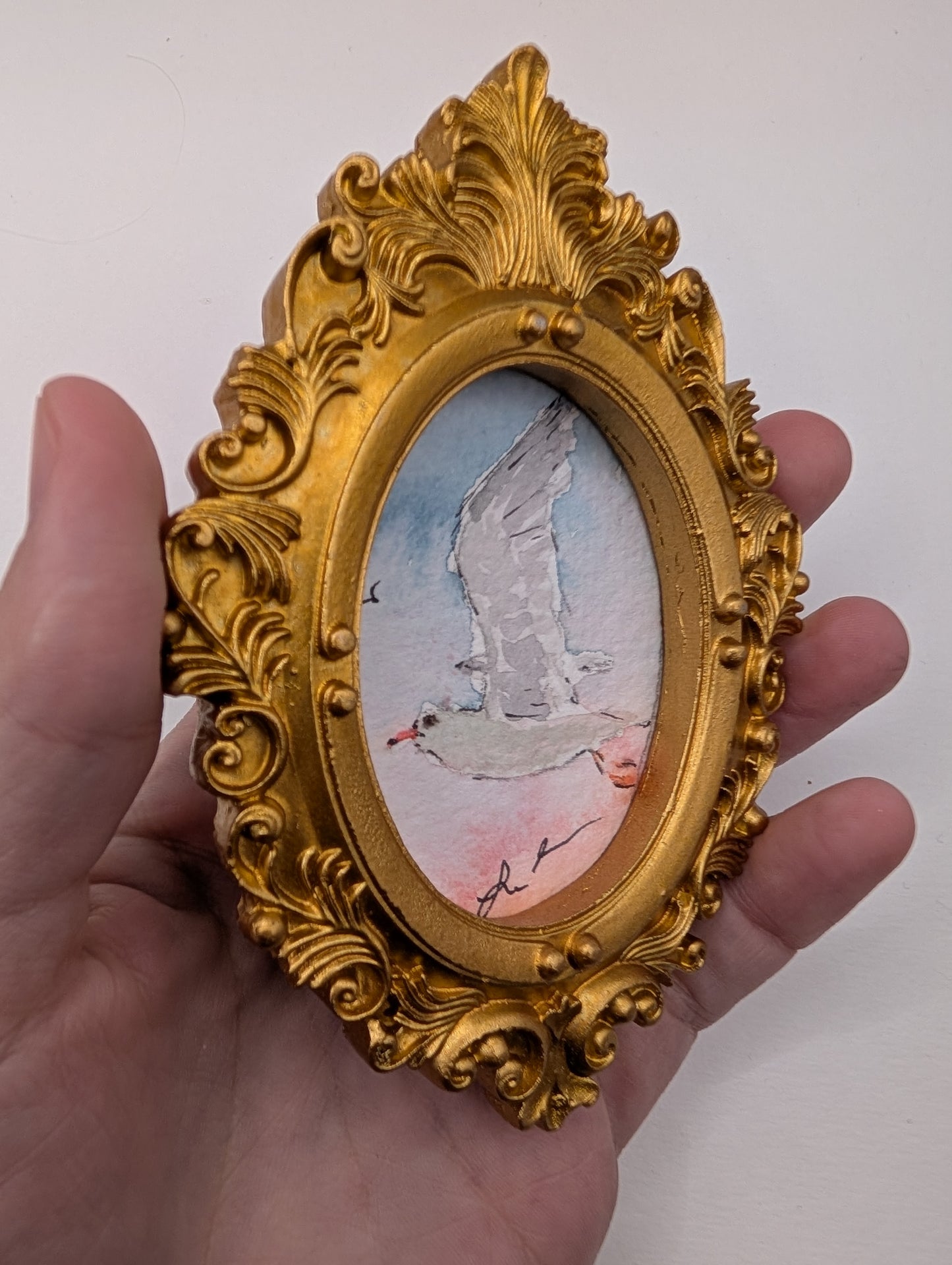 Mini Seagull Painting - Original Watercolor Art by Lora Cavallin