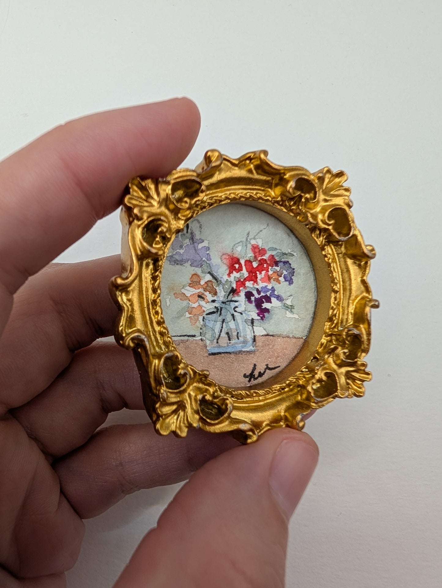 Mini Vase of Flowers Painting - Original Watercolor Art by Lora Cavallin