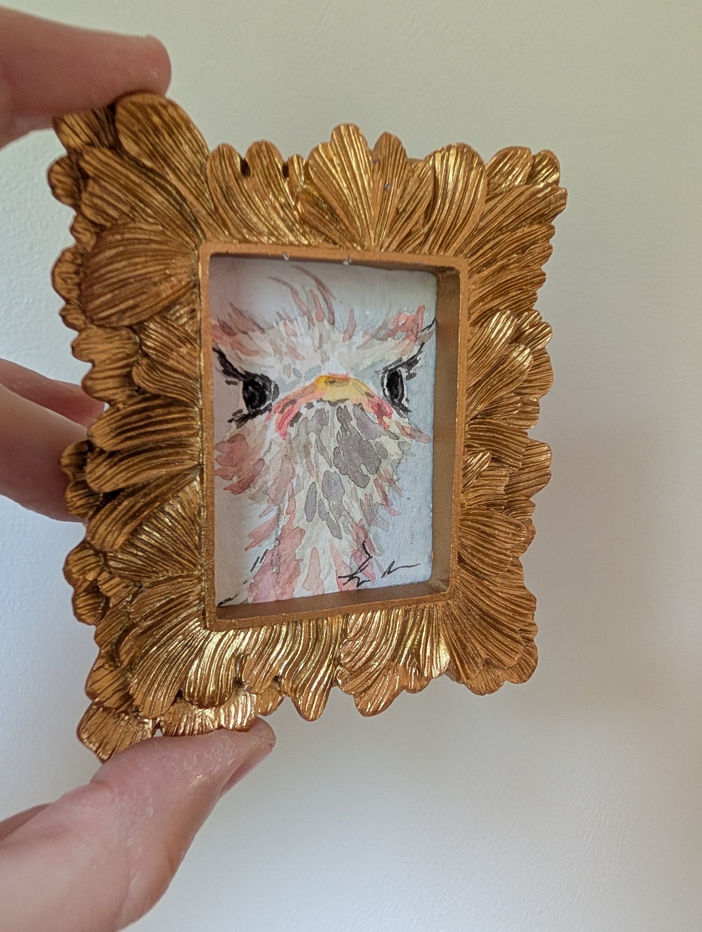 Mini Ostrich Painting - Original Watercolor Art by Lora Cavallin