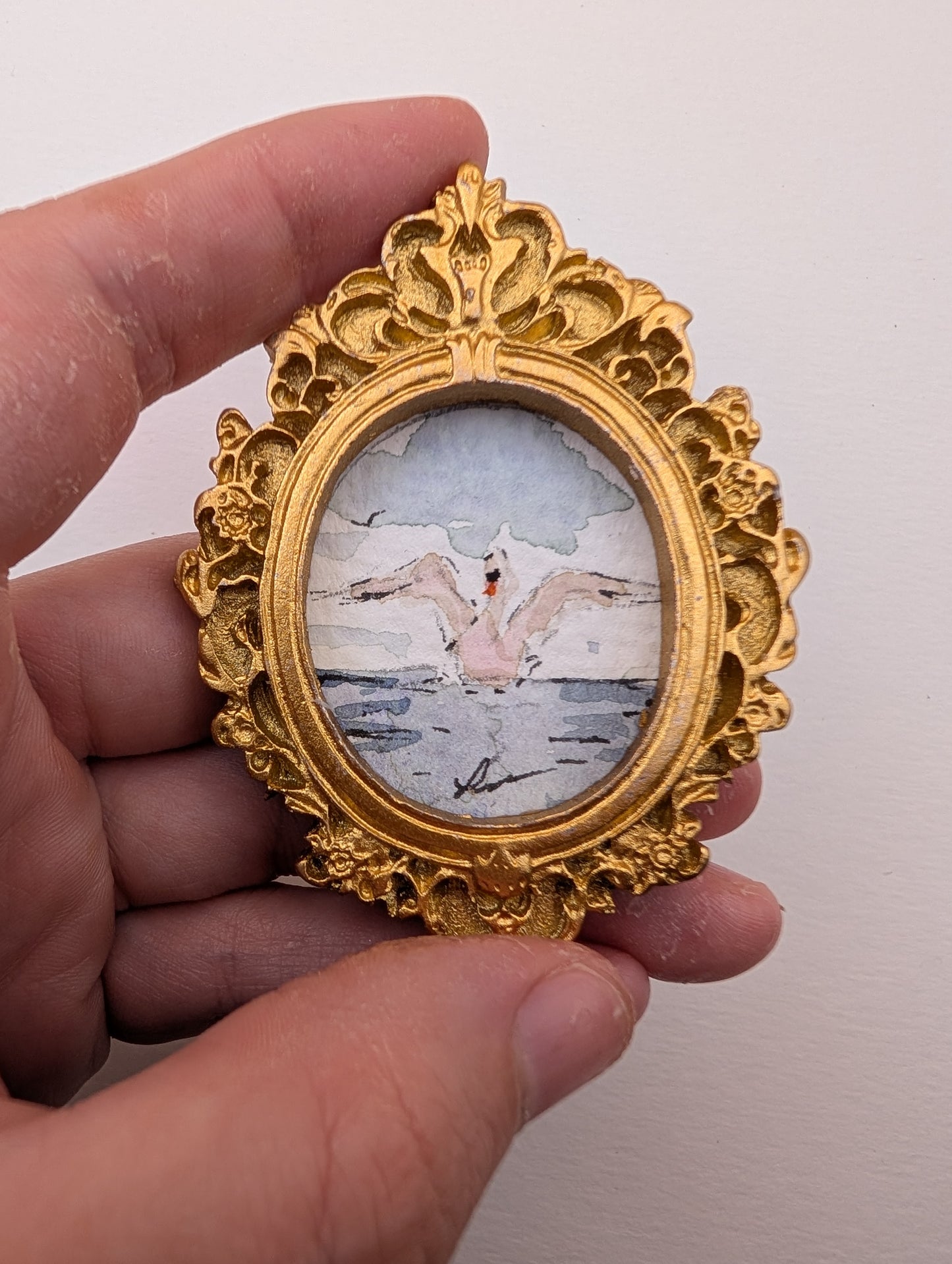 Mini Swan Painting - Original Watercolor Art by Lora Cavallin