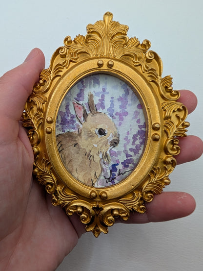 Mini Baby Bunny Painting - Original Watercolor Art by Lora Cavallin