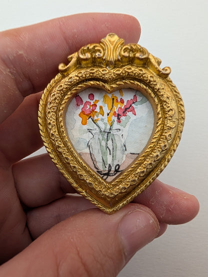 Mini Vase of Flowers Painting - Original Watercolor Art by Lora Cavallin