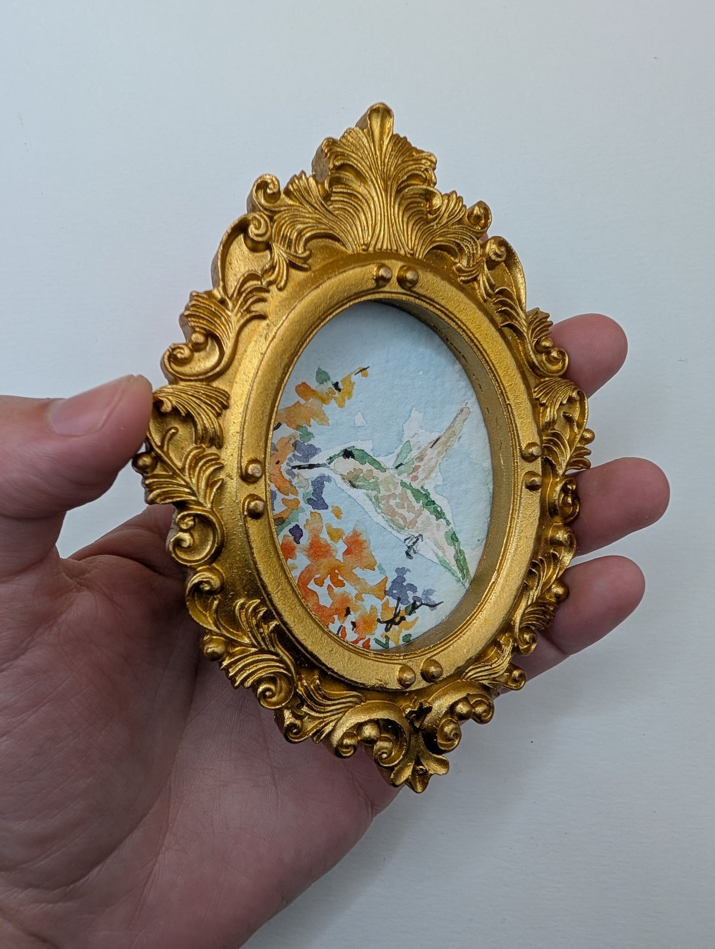 Mini Hummingbird Painting - Original Watercolor Art by Lora Cavallin