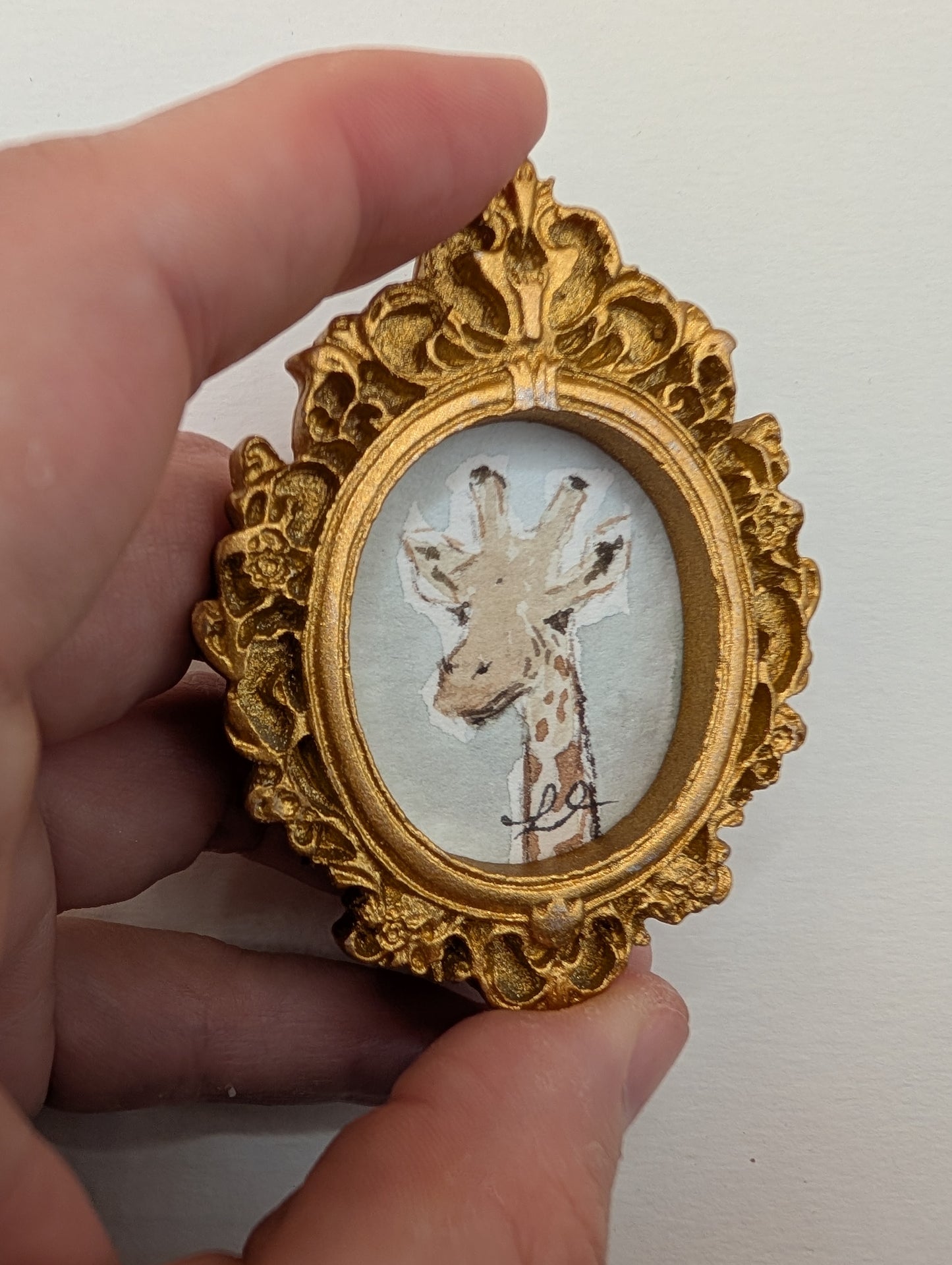 Mini Giraffe Painting - Original Watercolor Art by Lora Cavallin