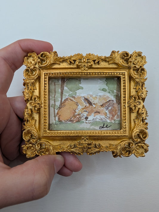 Mini Sleeping Fox Painting - Original Watercolor Art by Lora Cavallin