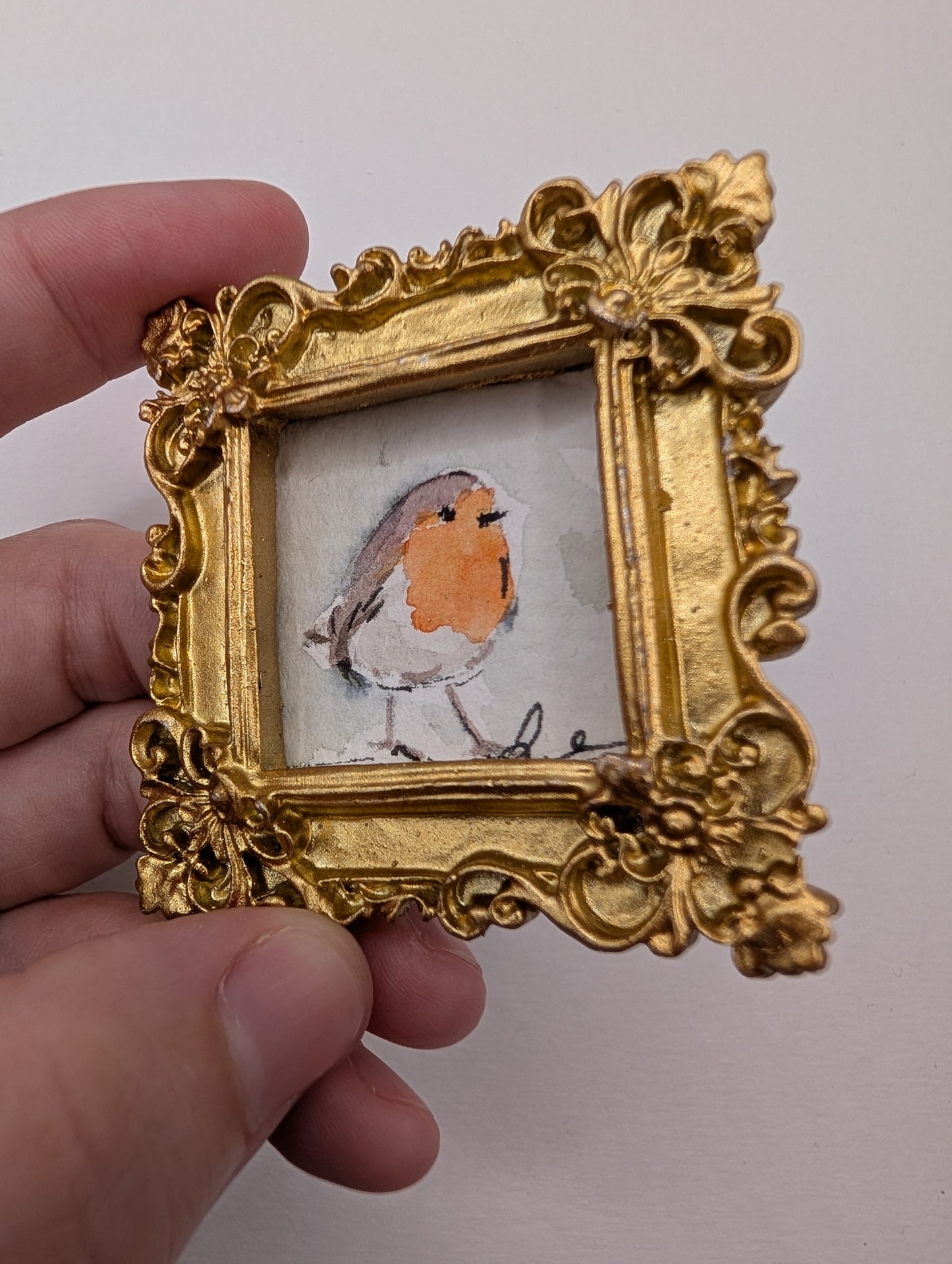 Mini Robin Bird Painting - Original Watercolor Art by Lora Cavallin
