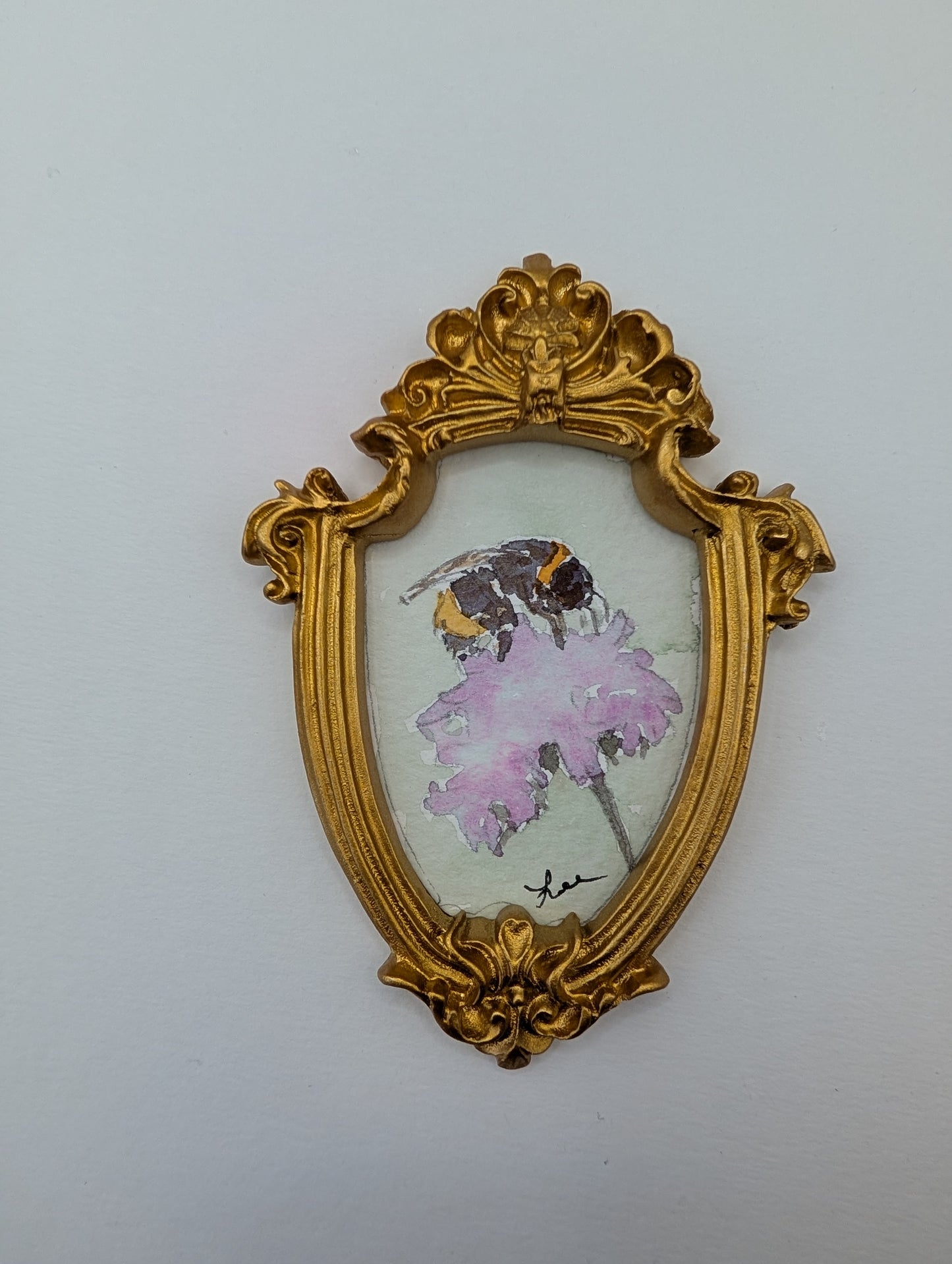 Mini Bee on Flower Painting - Original Watercolor Art by Lora Cavallin