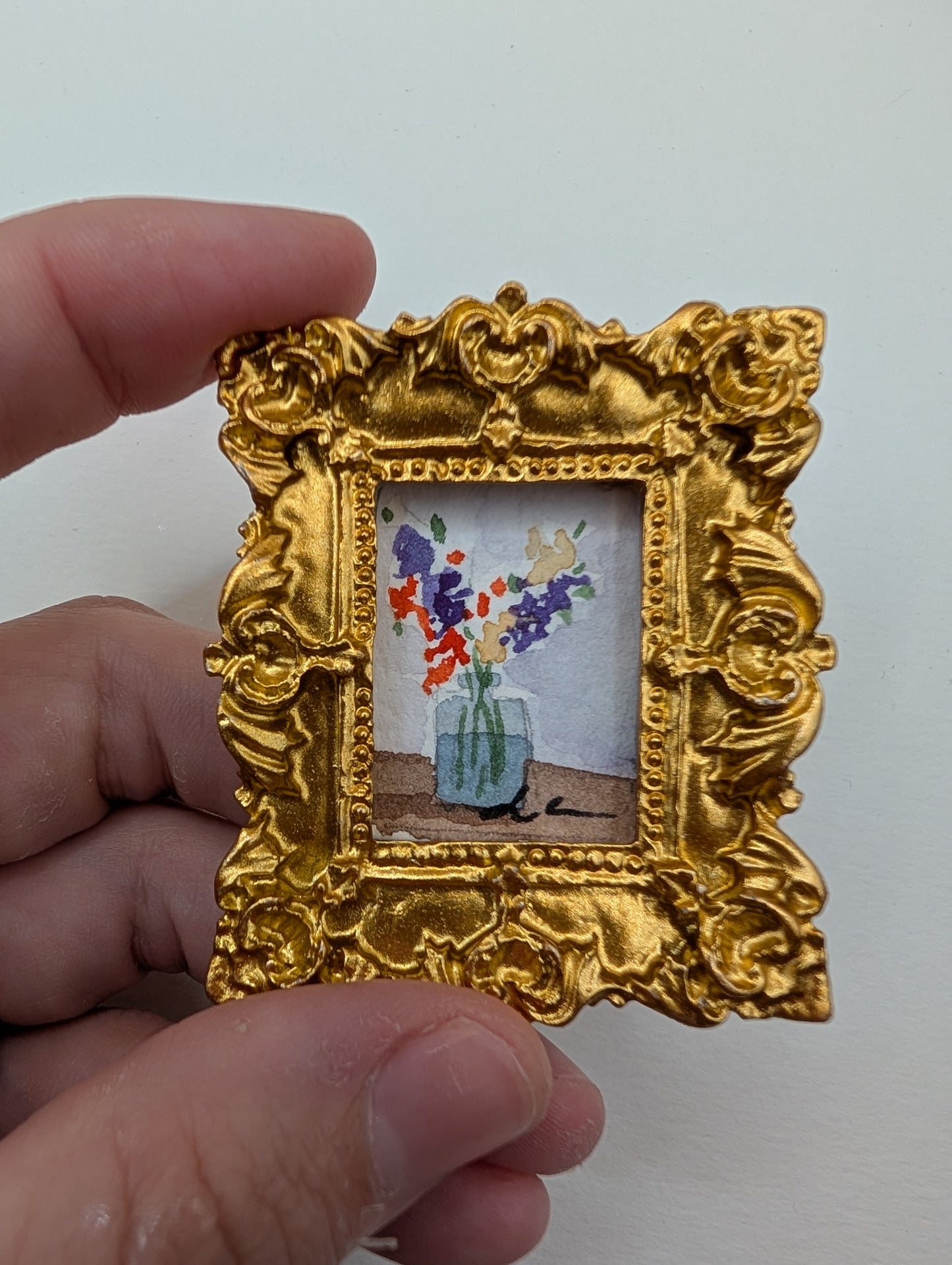 Mini Vase of Flowers Painting - Original Watercolor Art by Lora Cavallin