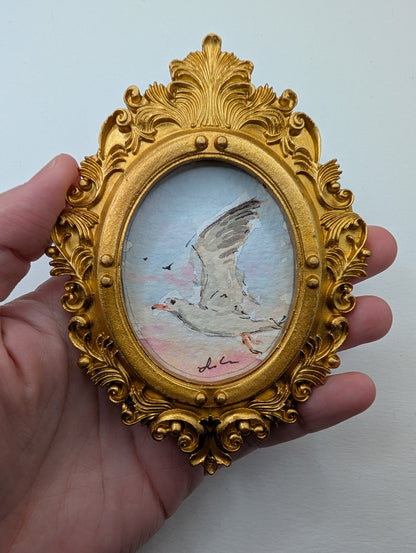 Mini Seagull Painting - Original Watercolor Art by Lora Cavallin