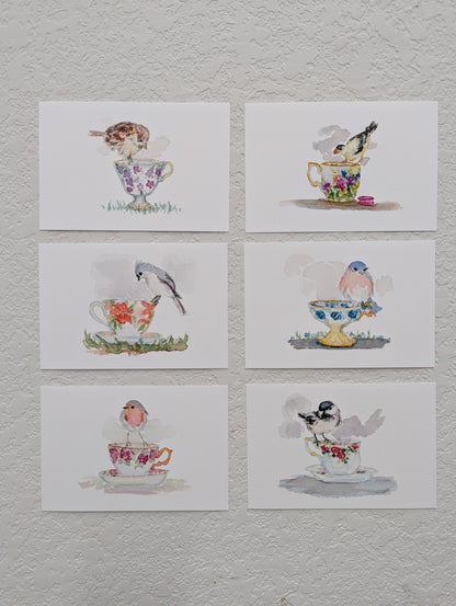 Six Bird and Teacup Art Prints
