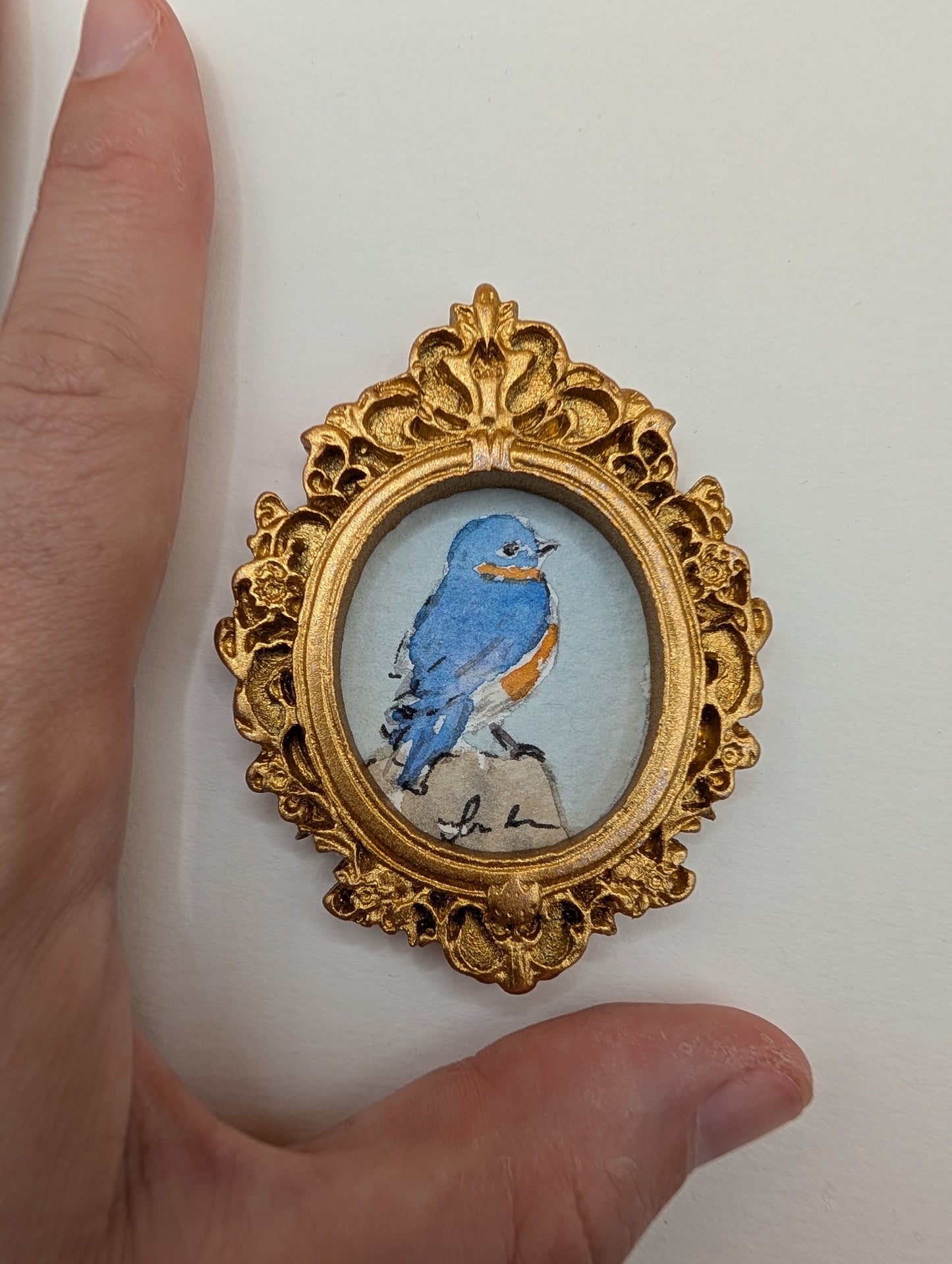 Mini Bluebird Painting - Original Watercolor Art by Lora Cavallin