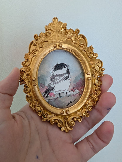 Mini Chickadee Bird Painting - Original Watercolor Art by Lora Cavallin