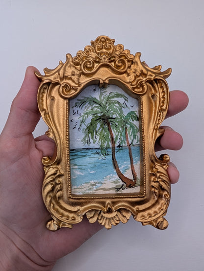 Mini Palm Tree Beach Painting - Original Watercolor Art by Lora Cavallin