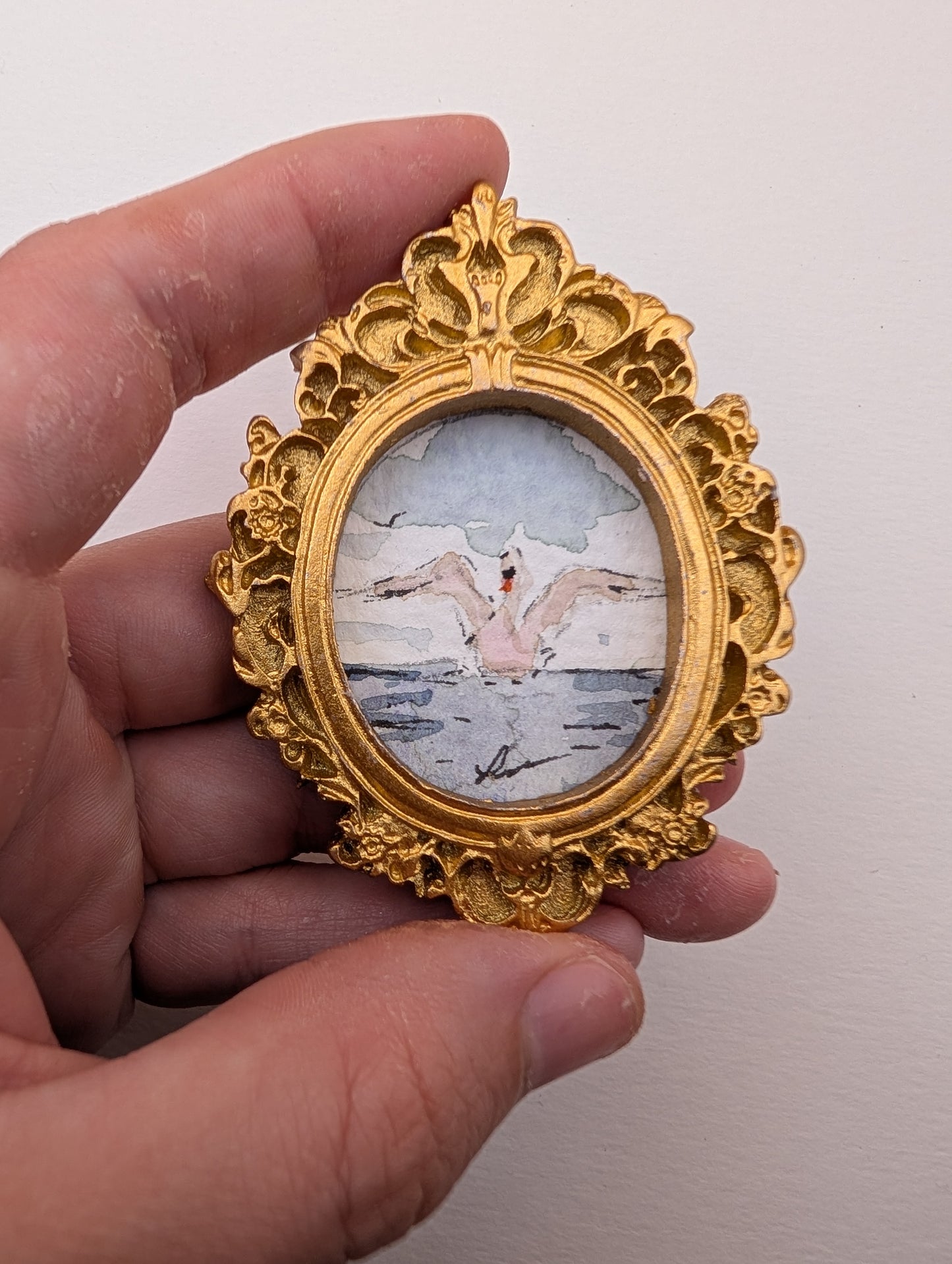 Mini Swan Painting - Original Watercolor Art by Lora Cavallin