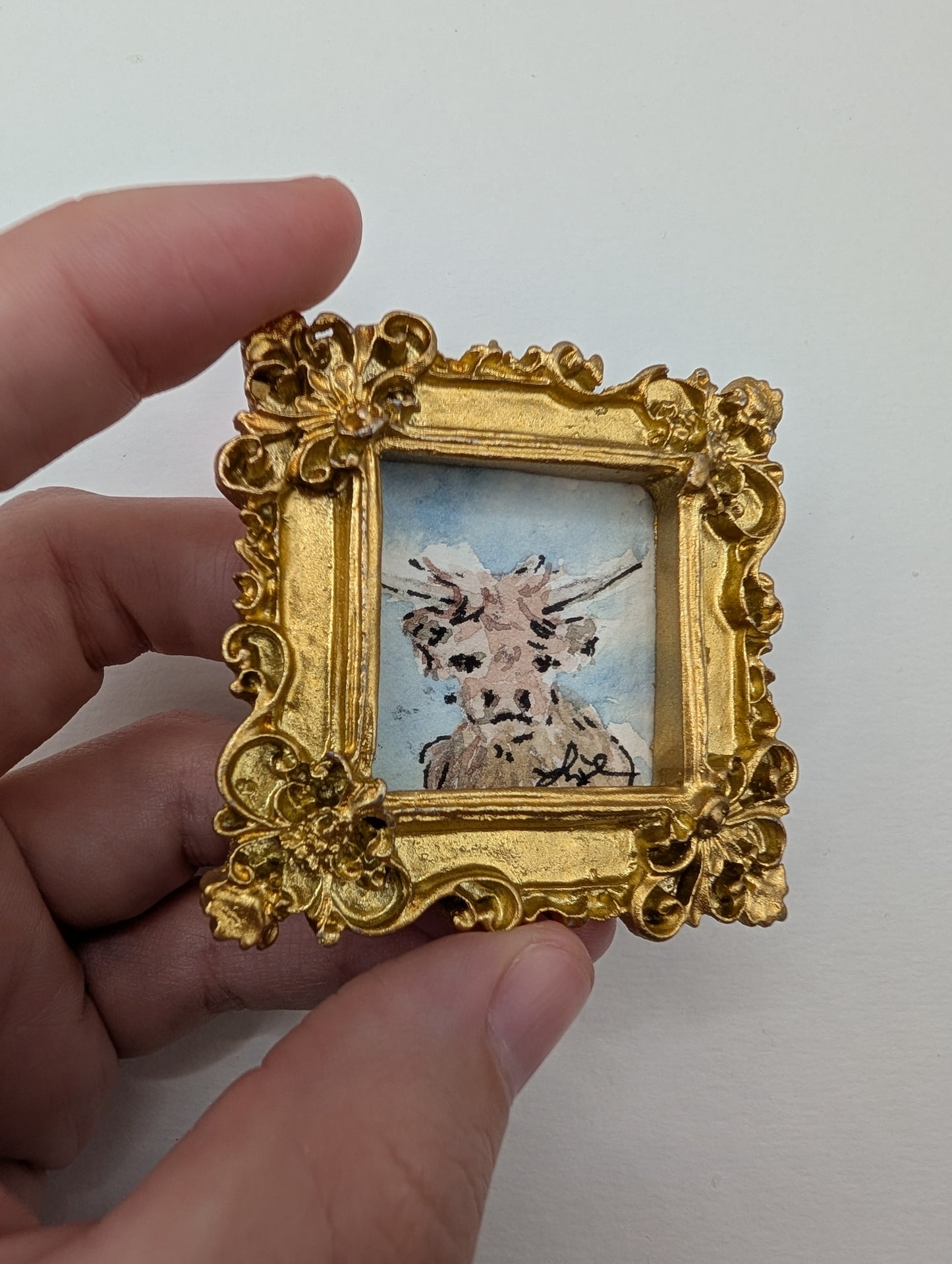 Mini Highland Cow Painting - Original Watercolor Art by Lora Cavallin