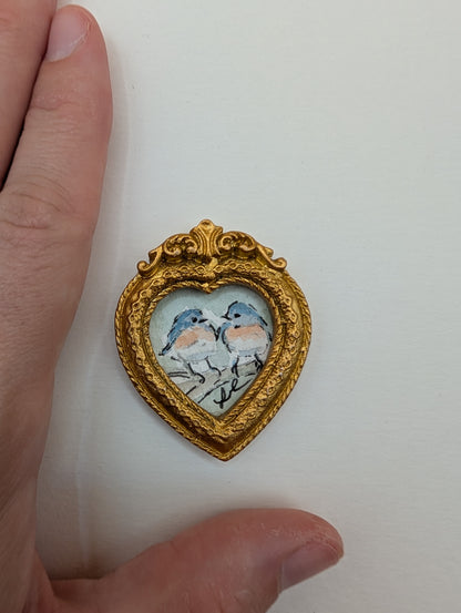 Mini Bluebirds in Love Painting - Original Watercolor Art by Lora Cavallin