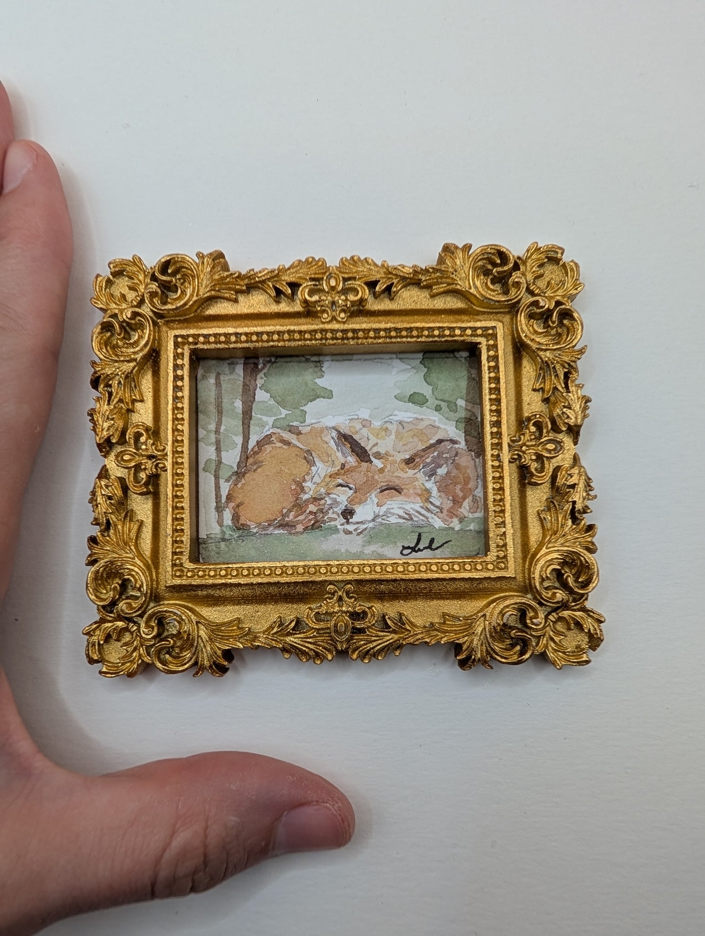 Mini Sleeping Fox Painting - Original Watercolor Art by Lora Cavallin