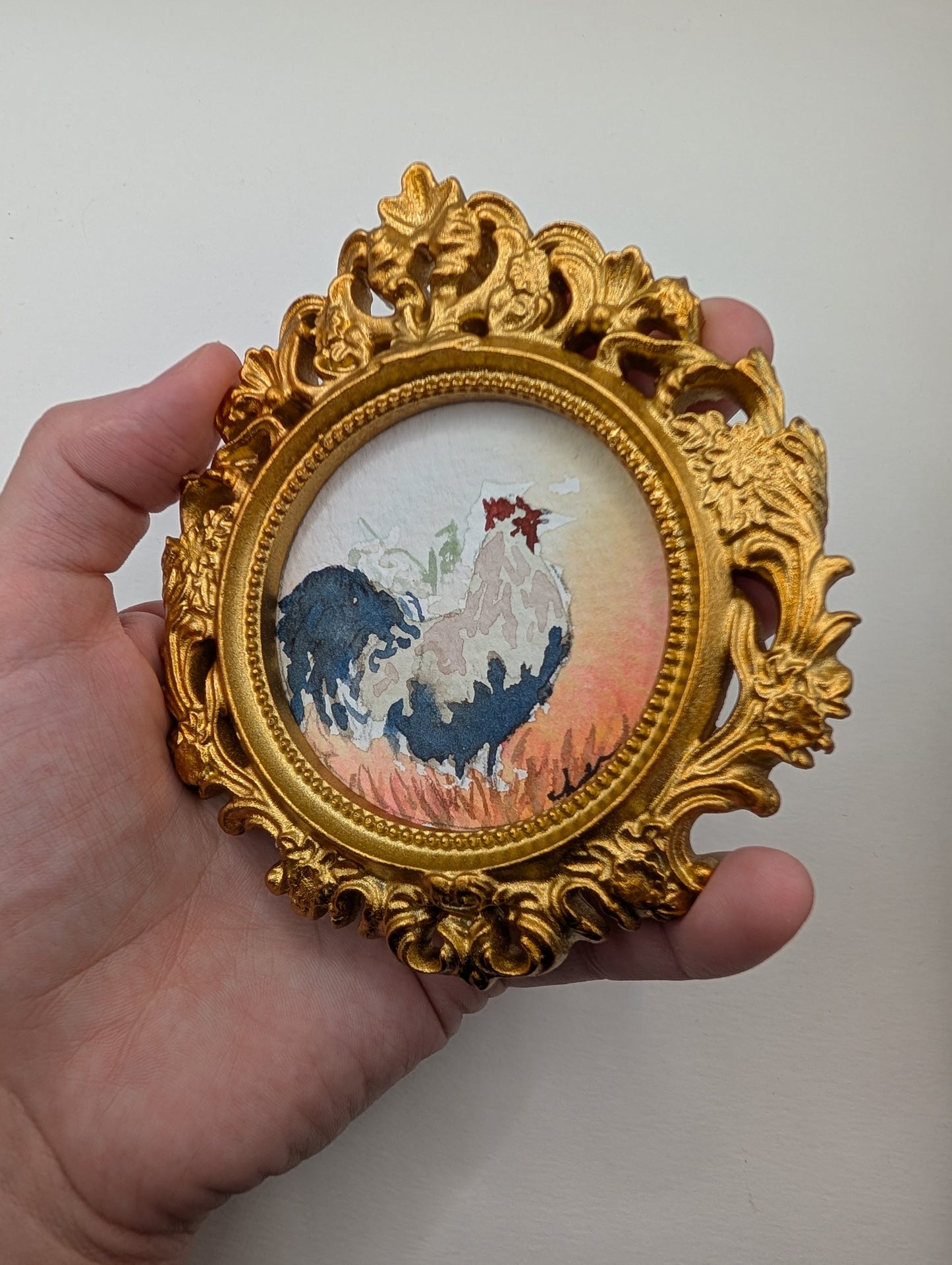 Mini Rooster Painting - Original Watercolor Art by Lora Cavallin
