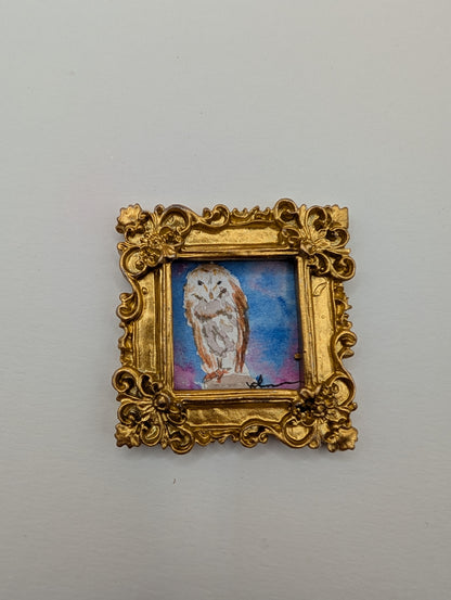 Mini Owl Painting - Original Watercolor Art by Lora Cavallin