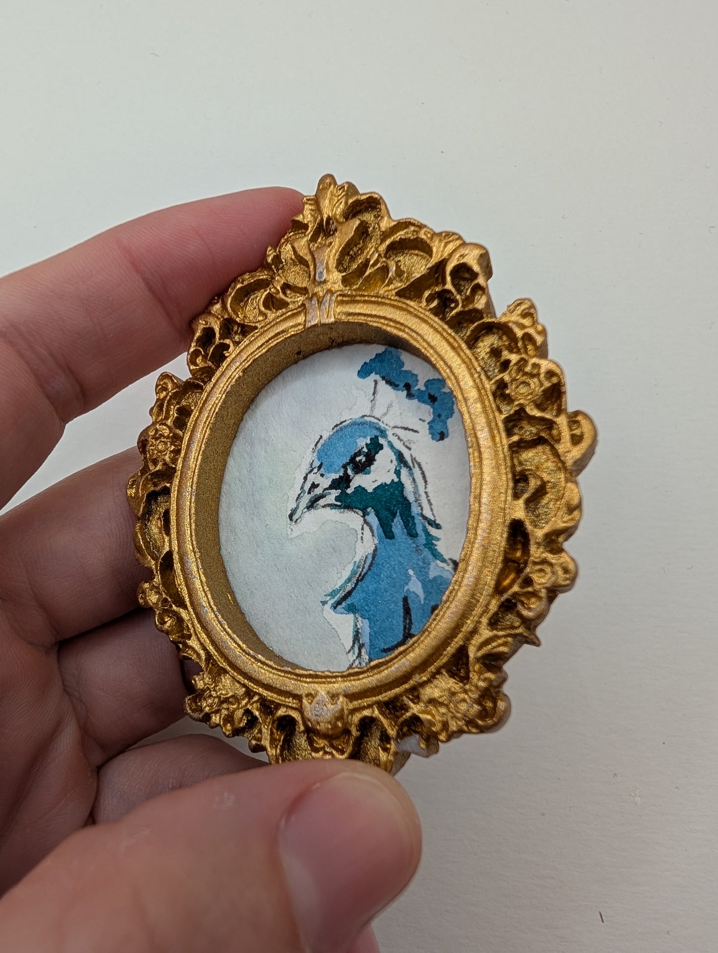 Mini Peacock Painting - Original Watercolor Art by Lora Cavallin