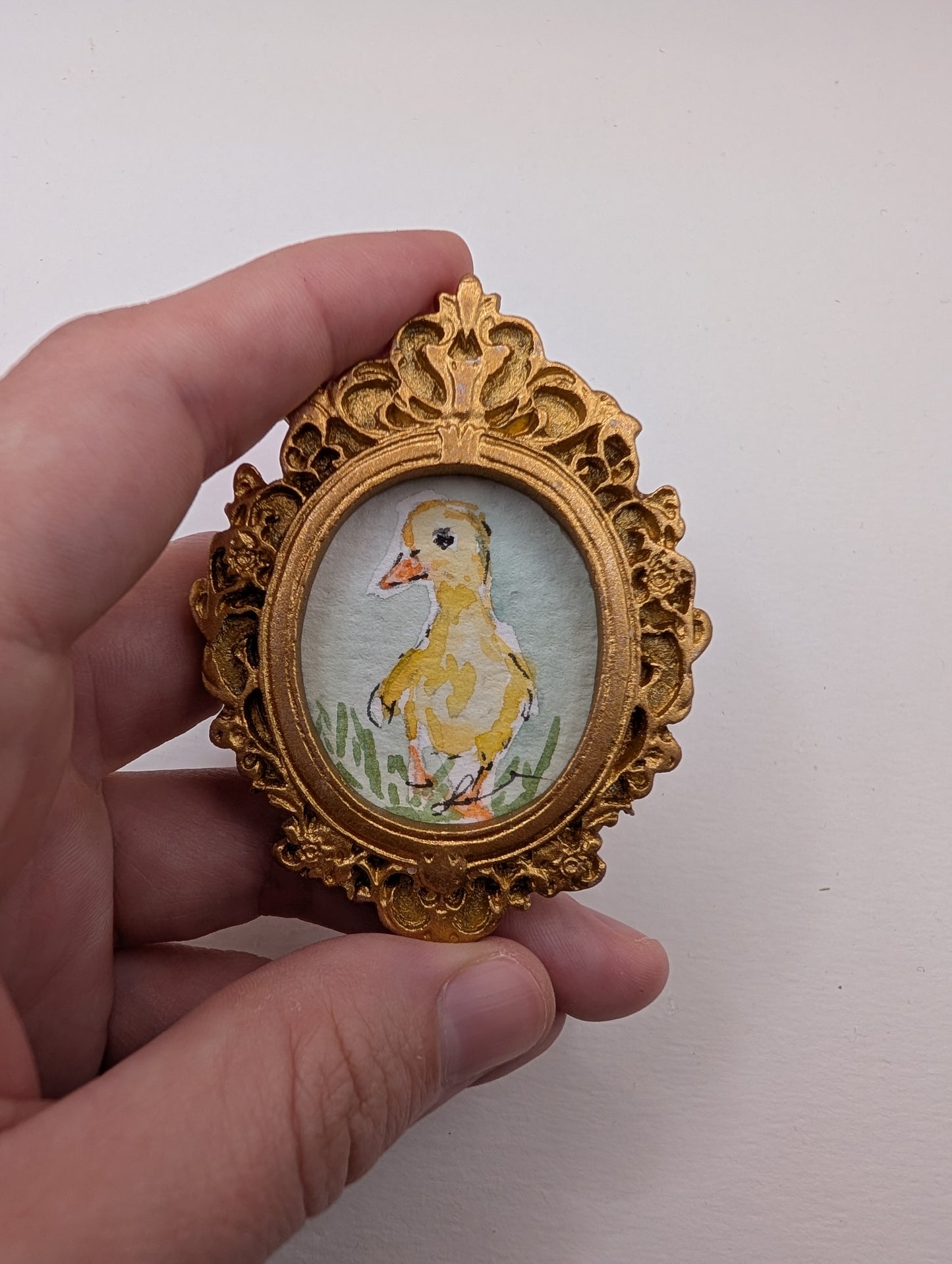 Mini Baby Duck Painting - Original Watercolor Art by Lora Cavallin
