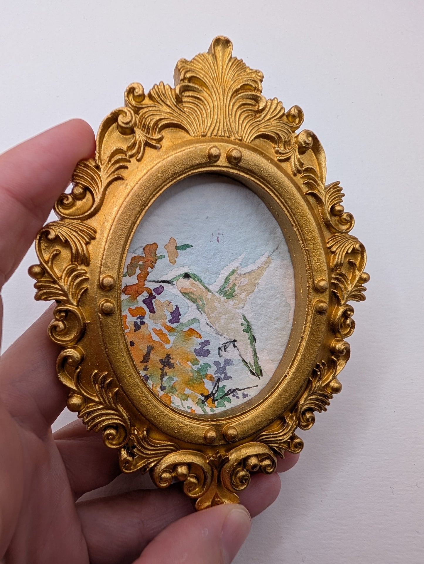 Mini Hummingbird Painting - Original Watercolor Art by Lora Cavallin