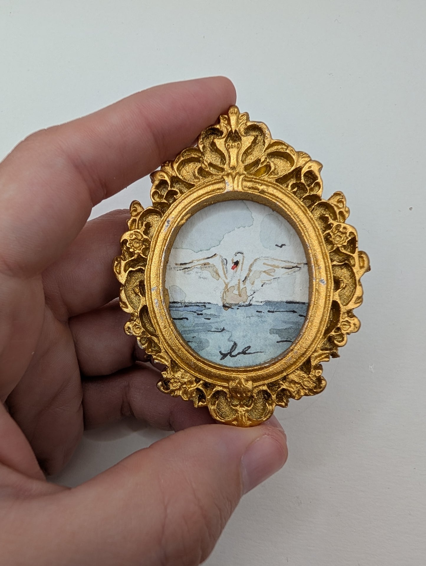 Mini Swan Painting - Original Watercolor Art by Lora Cavallin