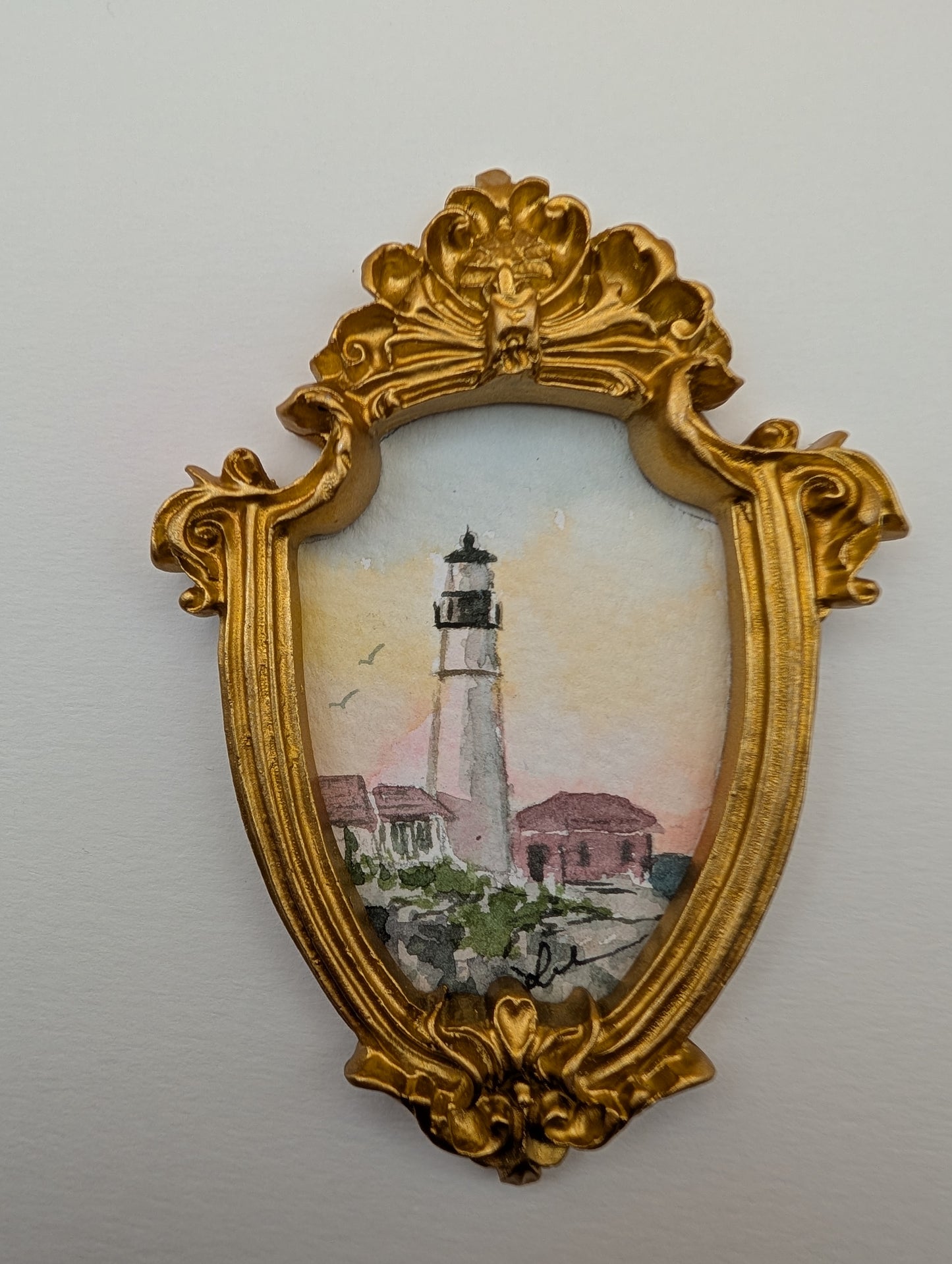 Mini Lighthouse Painting - Original Watercolor Art by Lora Cavallin