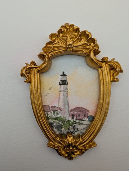 Mini Lighthouse Painting - Original Watercolor Art by Lora Cavallin